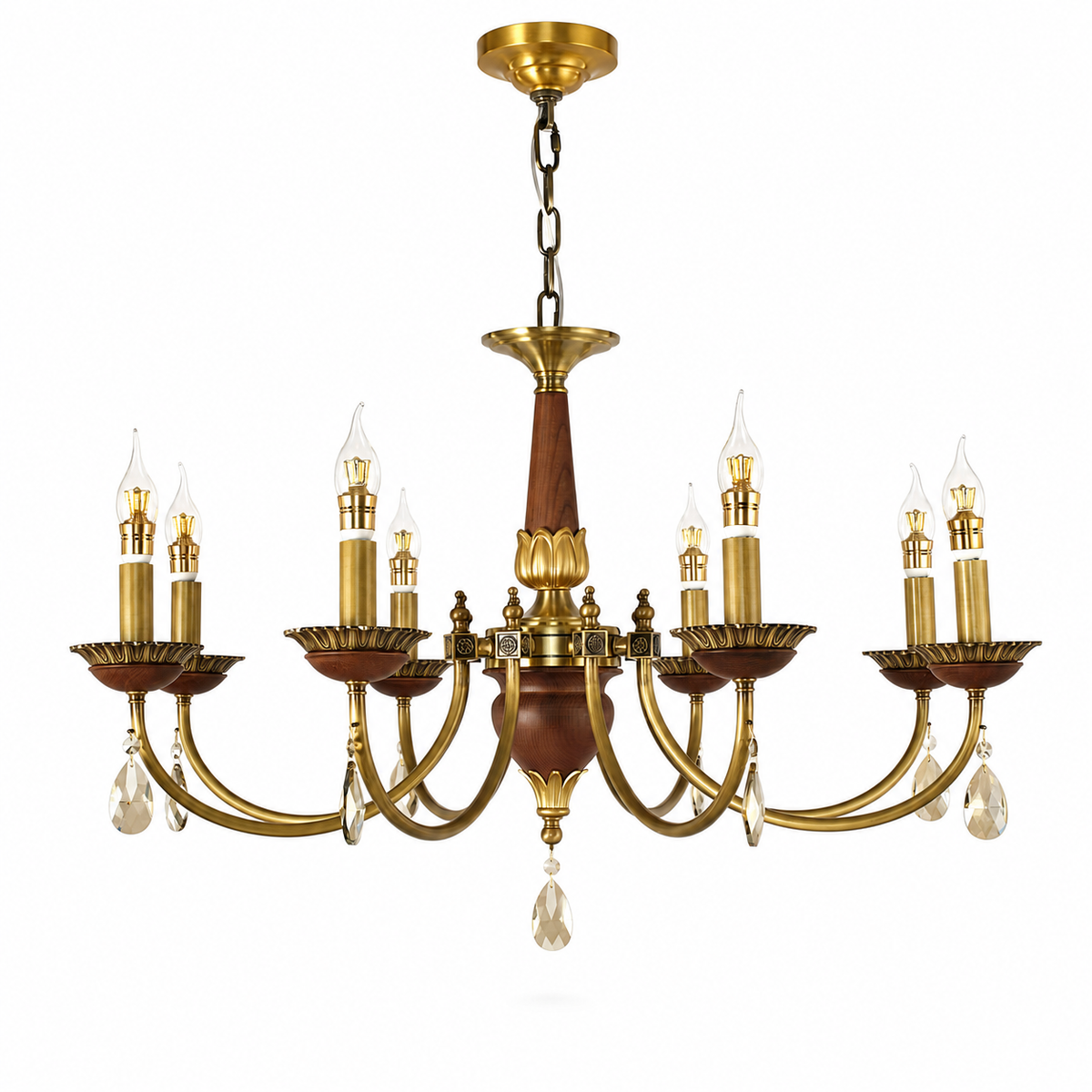 Candelis Candle-Style Wood and Crystal Chandelier