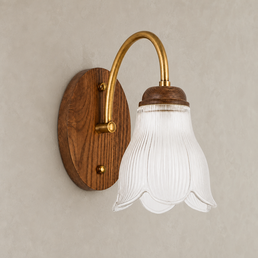 
Bellarune Ribbed Bell Glass and Walnut Wall Sconce