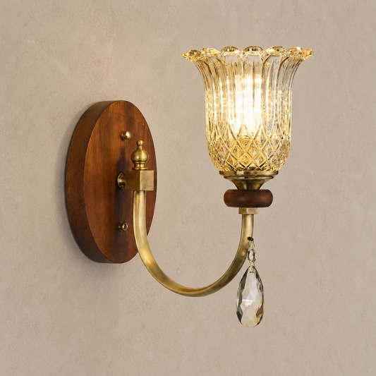 
Tulverna Ribbed Tulip Glass and Wood Wall Sconce