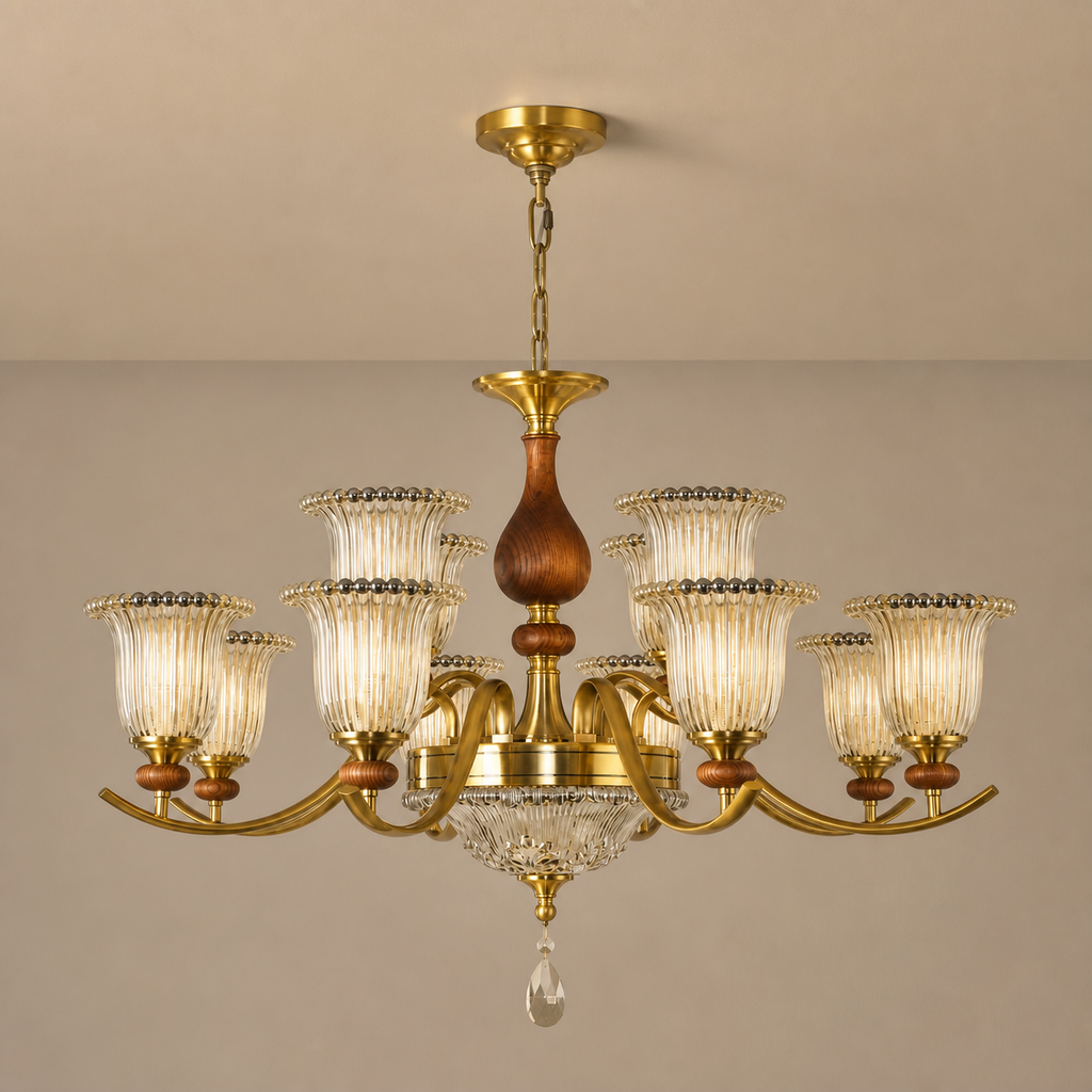 
Tullienne Ribbed Tulip Glass and Wood Chandelier