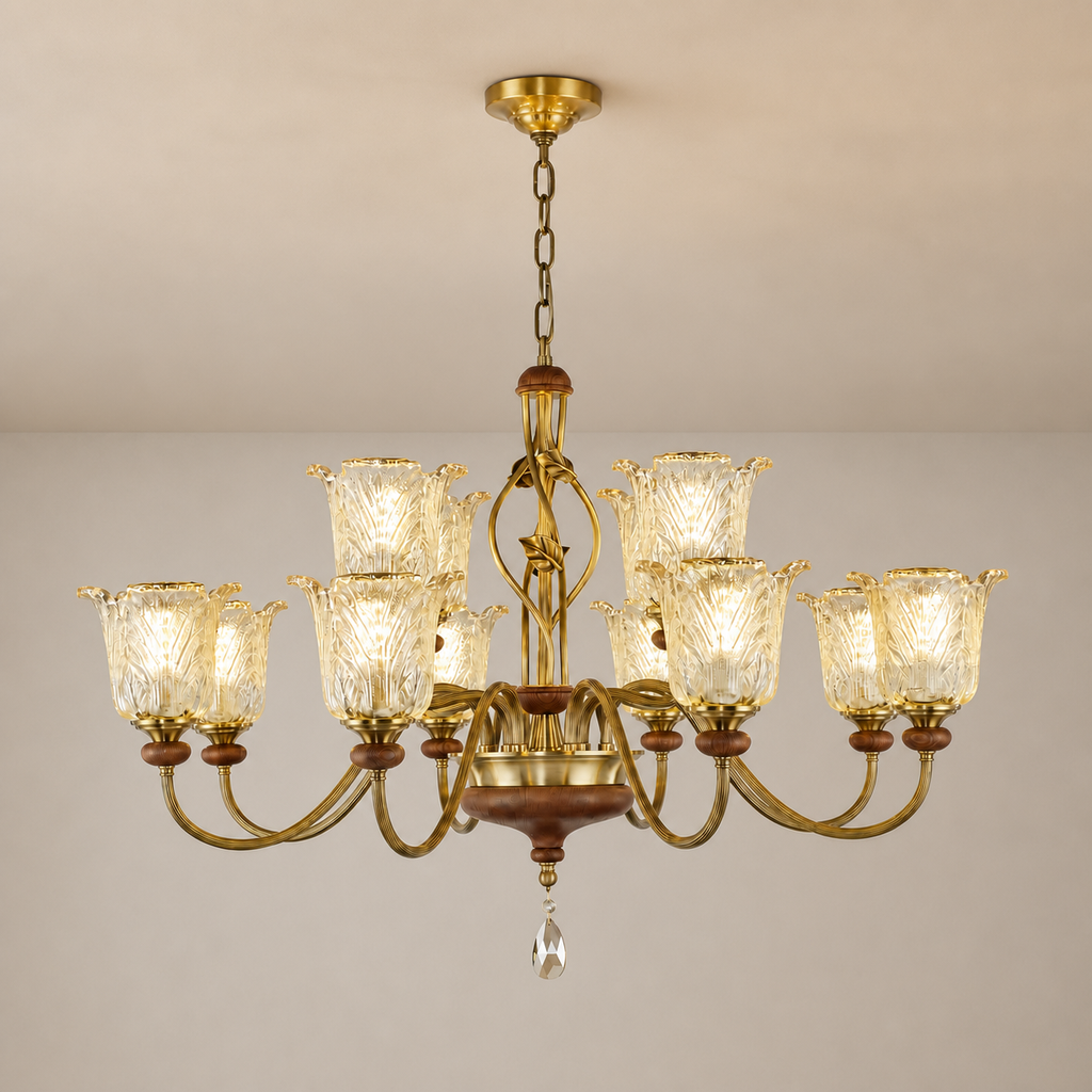 
Sylvaris Sculpted Leaf Glass and Wood Chandelier