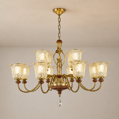 Sylvaris Sculpted Leaf Glass and Wood Chandelier