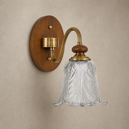 
Sylvaris Sculpted Leaf Glass and Wood Wall Sconce
