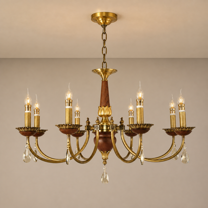 Candelis Candle-Style Wood and Crystal Chandelier