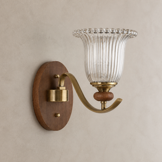 
Tullienne Ribbed Tulip Glass and Wood Wall Sconce