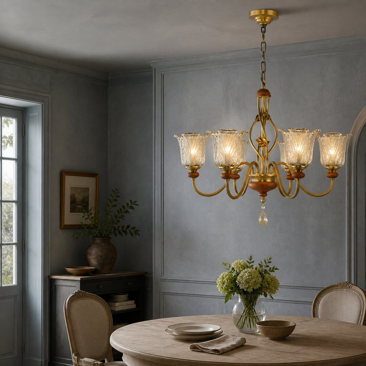 
Sylvaris Sculpted Leaf Glass and Wood Chandelier