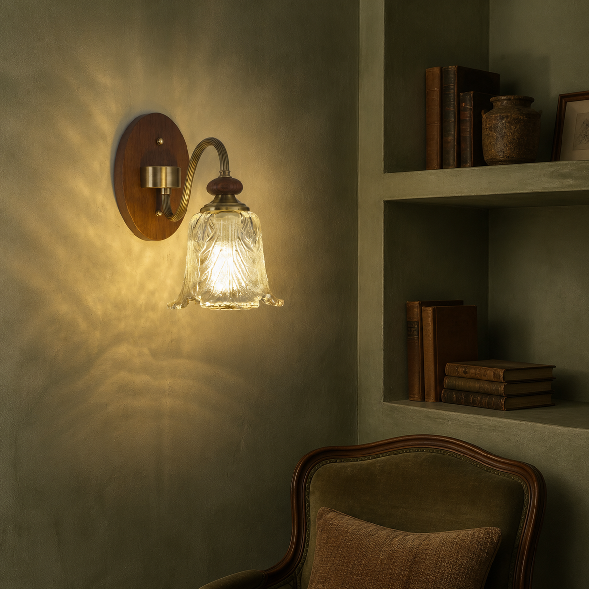 
Sylvaris Sculpted Leaf Glass and Wood Wall Sconce