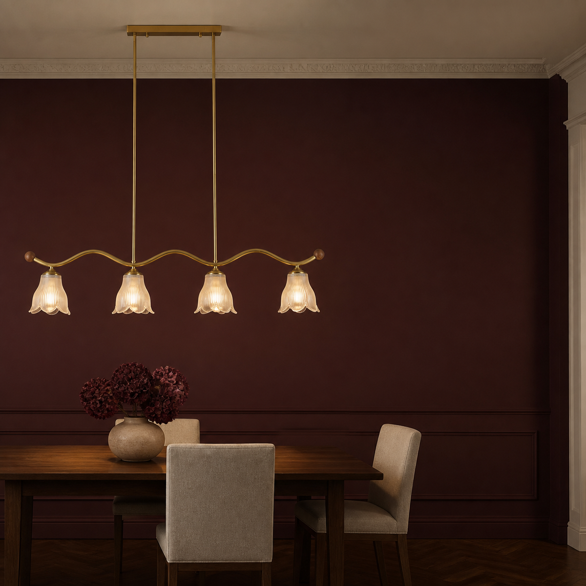 
Bellarune Wave-Bar Ribbed Glass Linear Chandelier