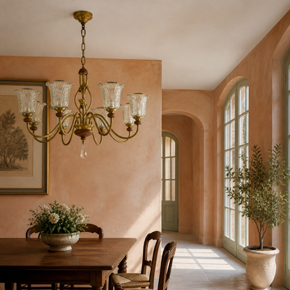 Sylvaris Sculpted Leaf Glass and Wood Chandelier