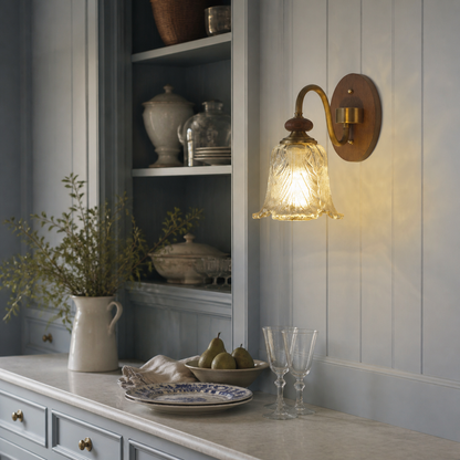 Sylvaris Sculpted Leaf Glass and Wood Wall Sconce