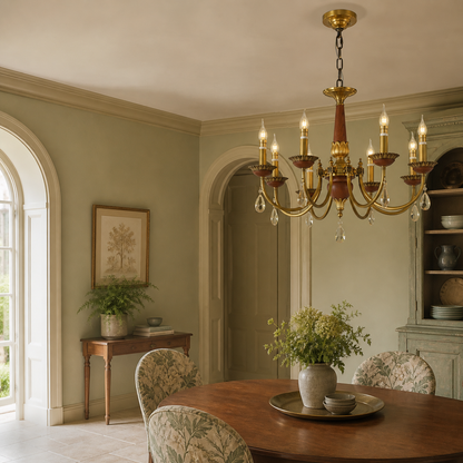 Candelis Candle-Style Wood and Crystal Chandelier