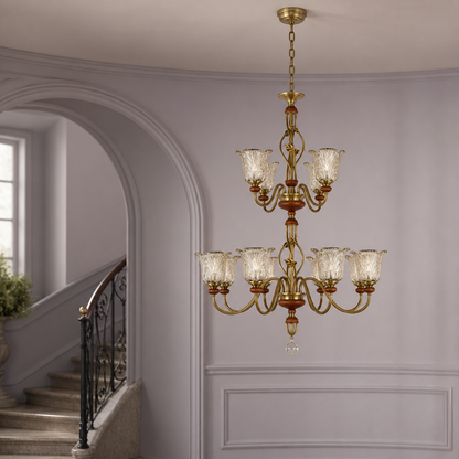 Sylvaris Sculpted Leaf Glass and Wood Chandelier