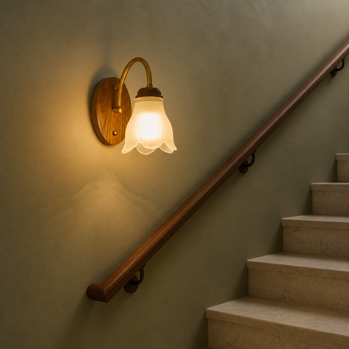 
Bellarune Ribbed Bell Glass and Walnut Wall Sconce