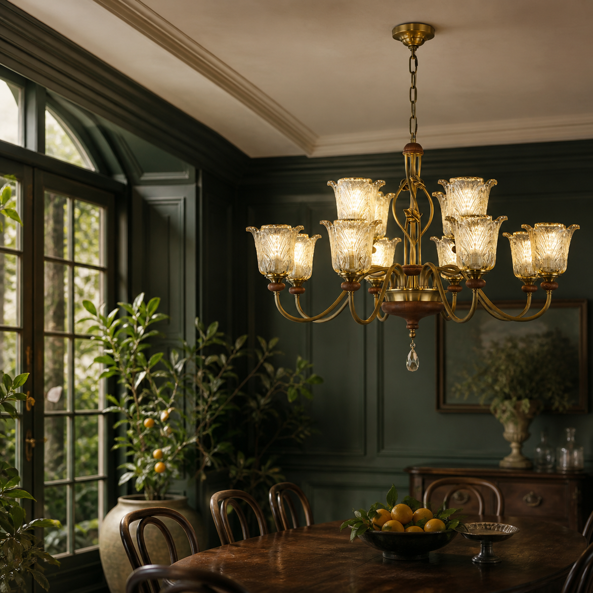 
Sylvaris Sculpted Leaf Glass and Wood Chandelier