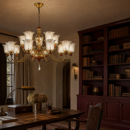 Sylvaris Sculpted Leaf Glass and Wood Chandelier