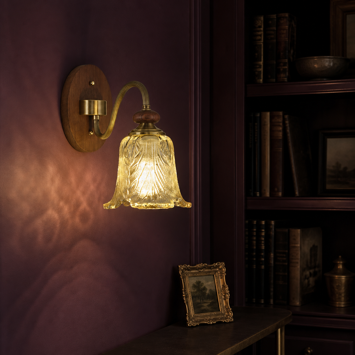 
Sylvaris Sculpted Leaf Glass and Wood Wall Sconce