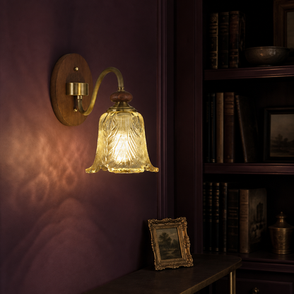 Sylvaris Sculpted Leaf Glass and Wood Wall Sconce