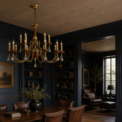 Candelis Candle-Style Wood and Crystal Chandelier