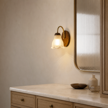 Bellarune Ribbed Bell Glass and Walnut Wall Sconce