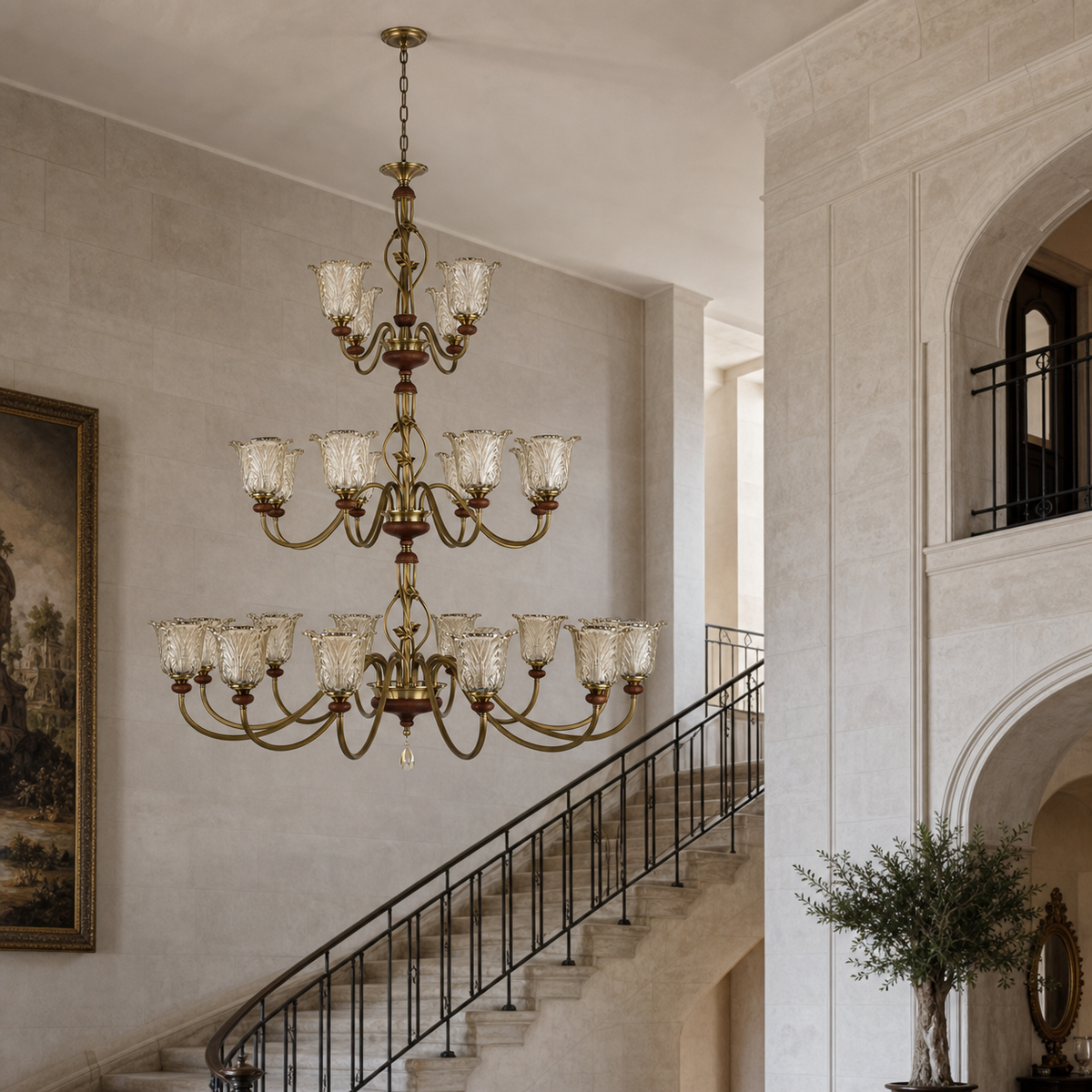 
Sylvaris Sculpted Leaf Glass and Wood Chandelier
