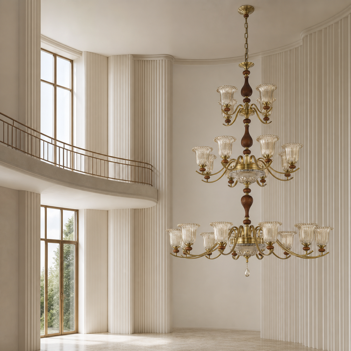 
Tulverna Ribbed Tulip Glass and Wood Chandelier
