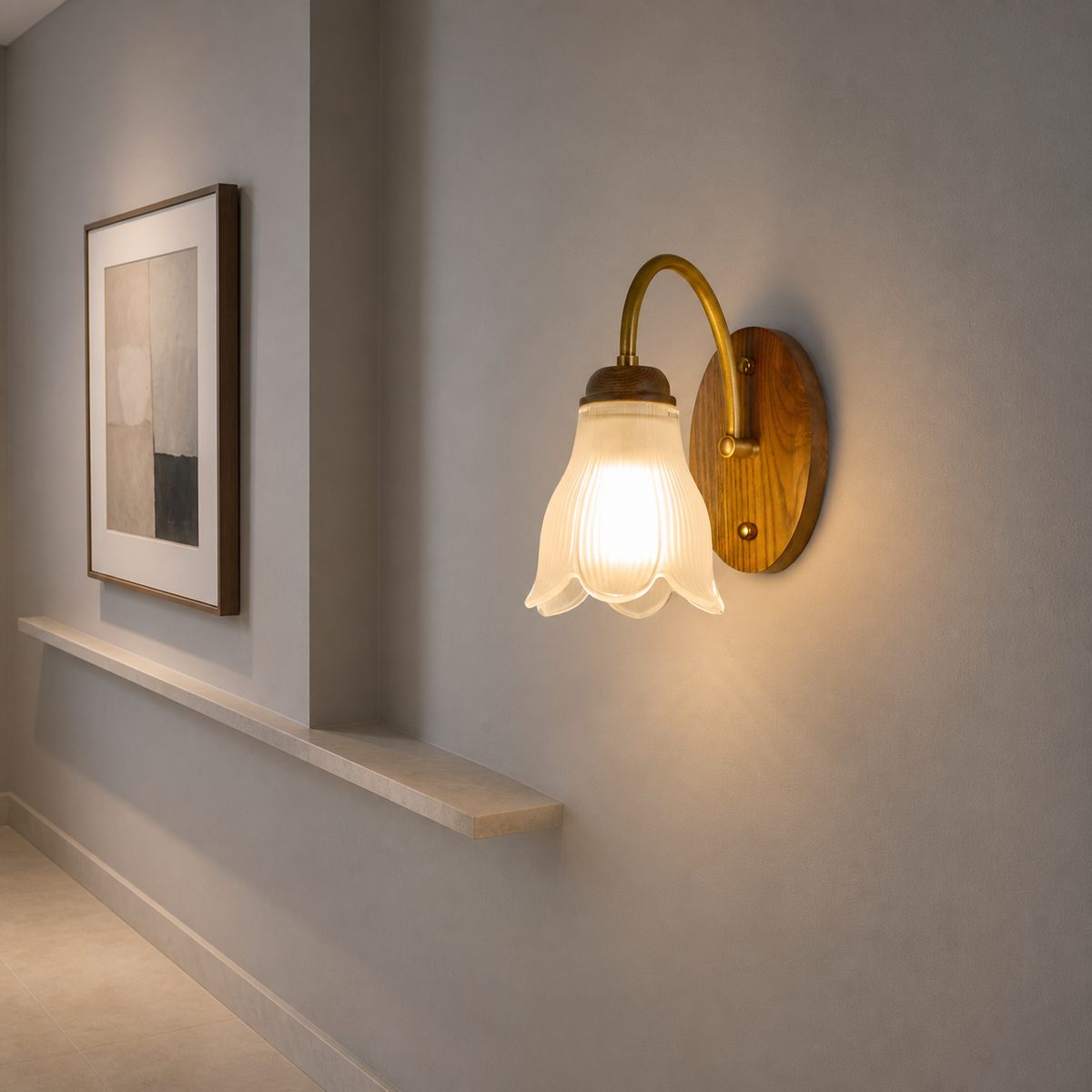 
Bellarune Ribbed Bell Glass and Walnut Wall Sconce