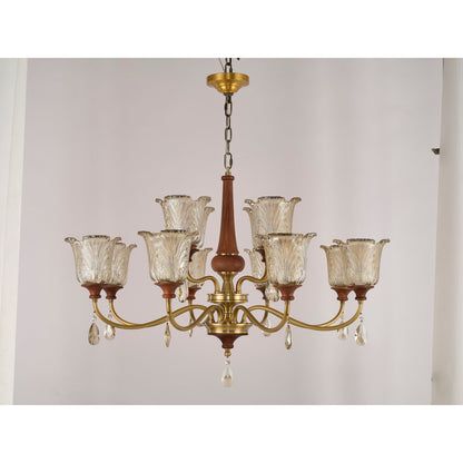 Real product photograph of the Aurelia fifteen-light two-tier chandelier unlit