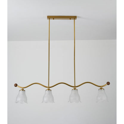 Supplier real front product photograph of the four-light linear chandelier unlit