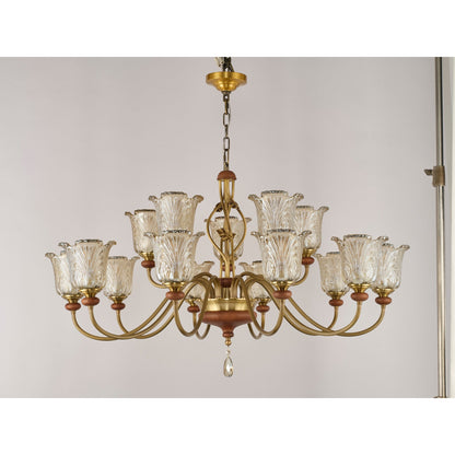 Real product photograph of the fifteen-light two-tier chandelier
