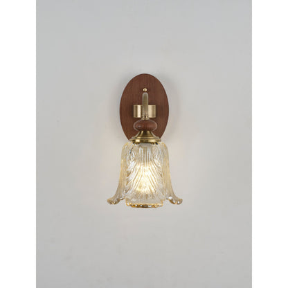 Sylvaris Sculpted Leaf Glass and Wood Wall Sconce