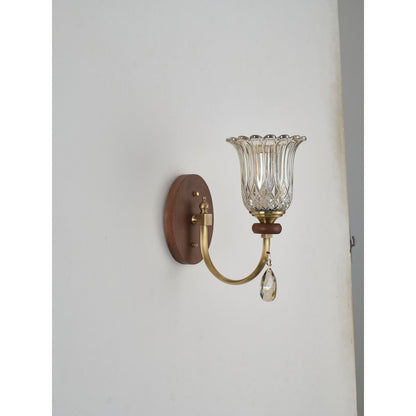 Tulverna Ribbed Tulip Glass and Wood Wall Sconce