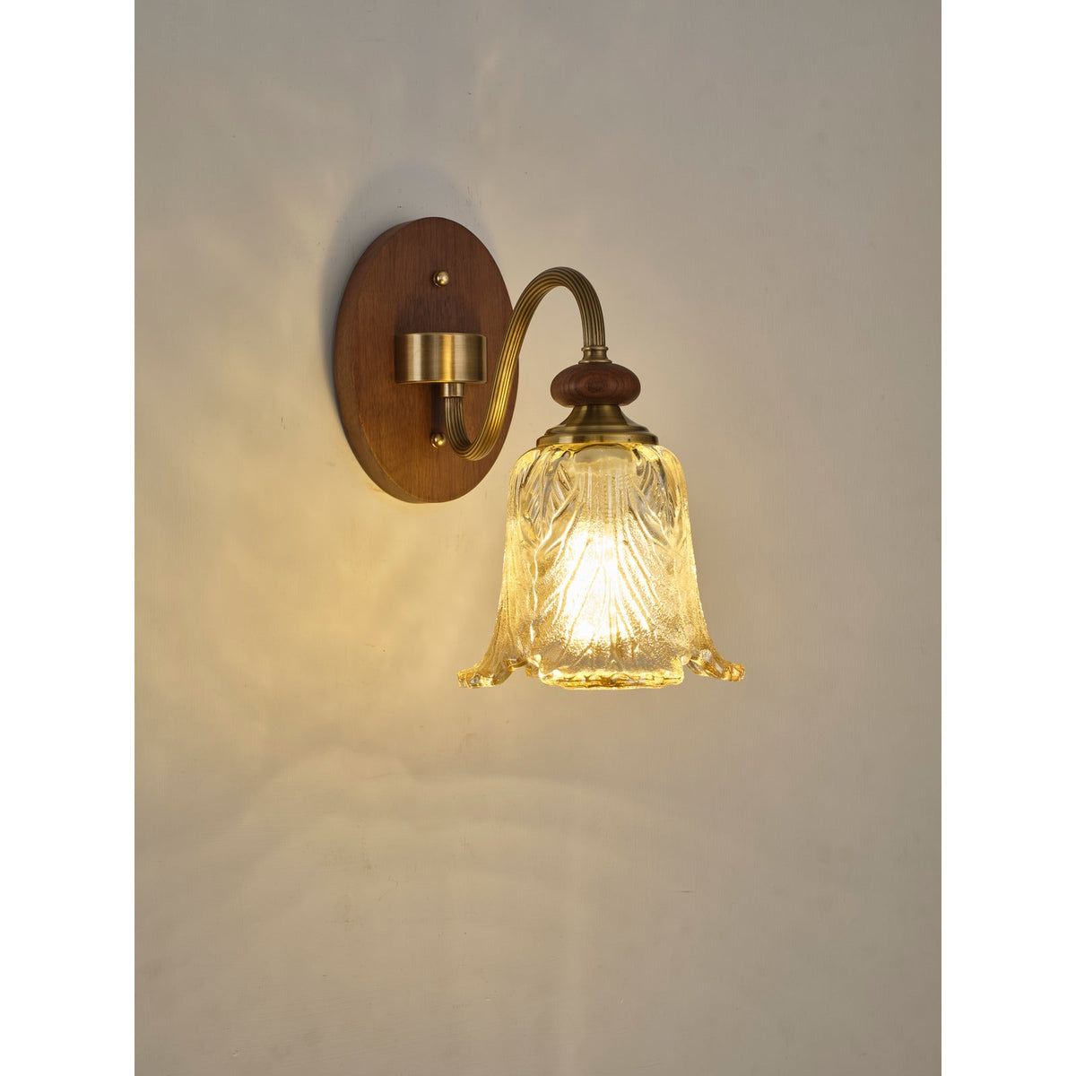 
Sylvaris Sculpted Leaf Glass and Wood Wall Sconce