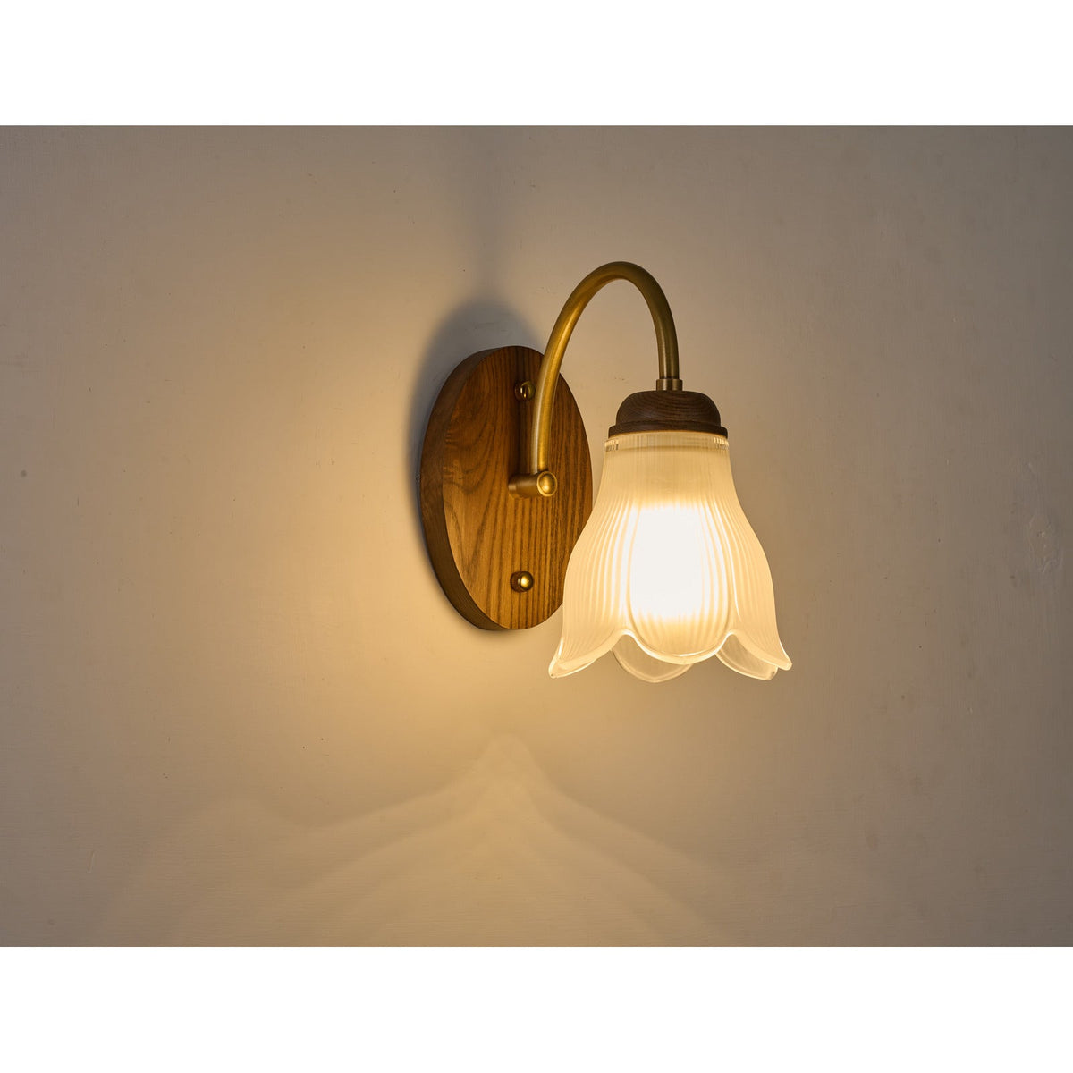 
Bellarune Ribbed Bell Glass and Walnut Wall Sconce