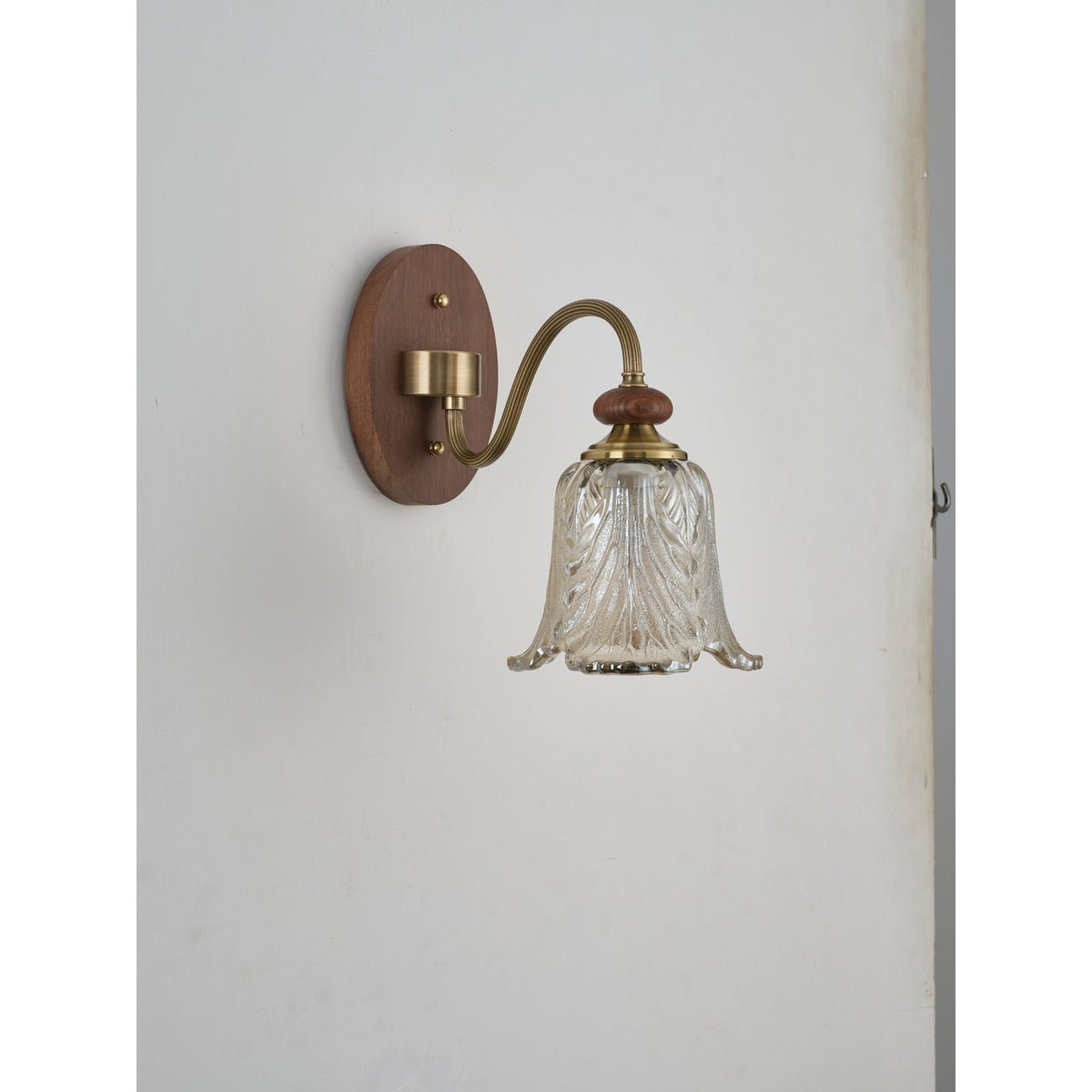 
Sylvaris Sculpted Leaf Glass and Wood Wall Sconce