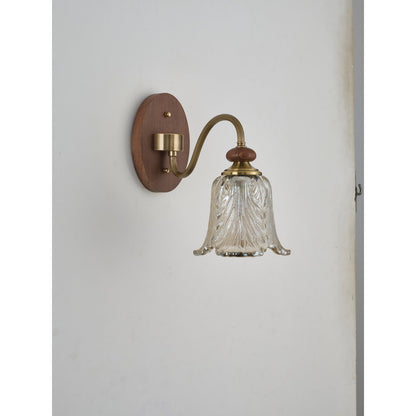 Sylvaris Sculpted Leaf Glass and Wood Wall Sconce