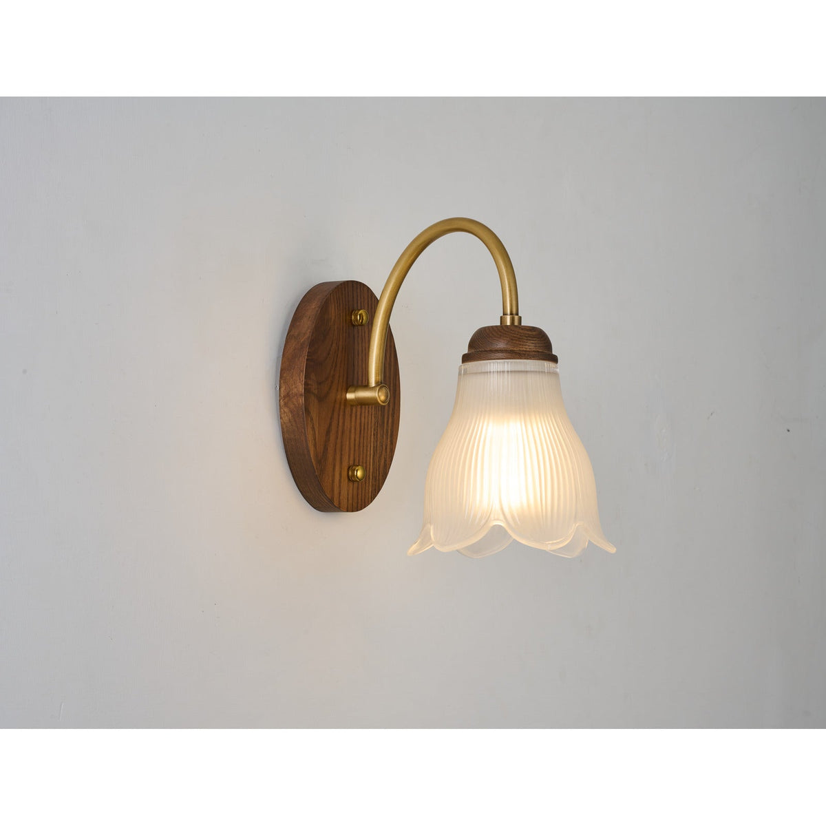 
Bellarune Ribbed Bell Glass and Walnut Wall Sconce