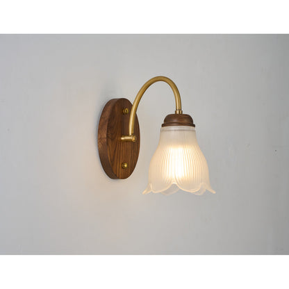 Bellarune Ribbed Bell Glass and Walnut Wall Sconce