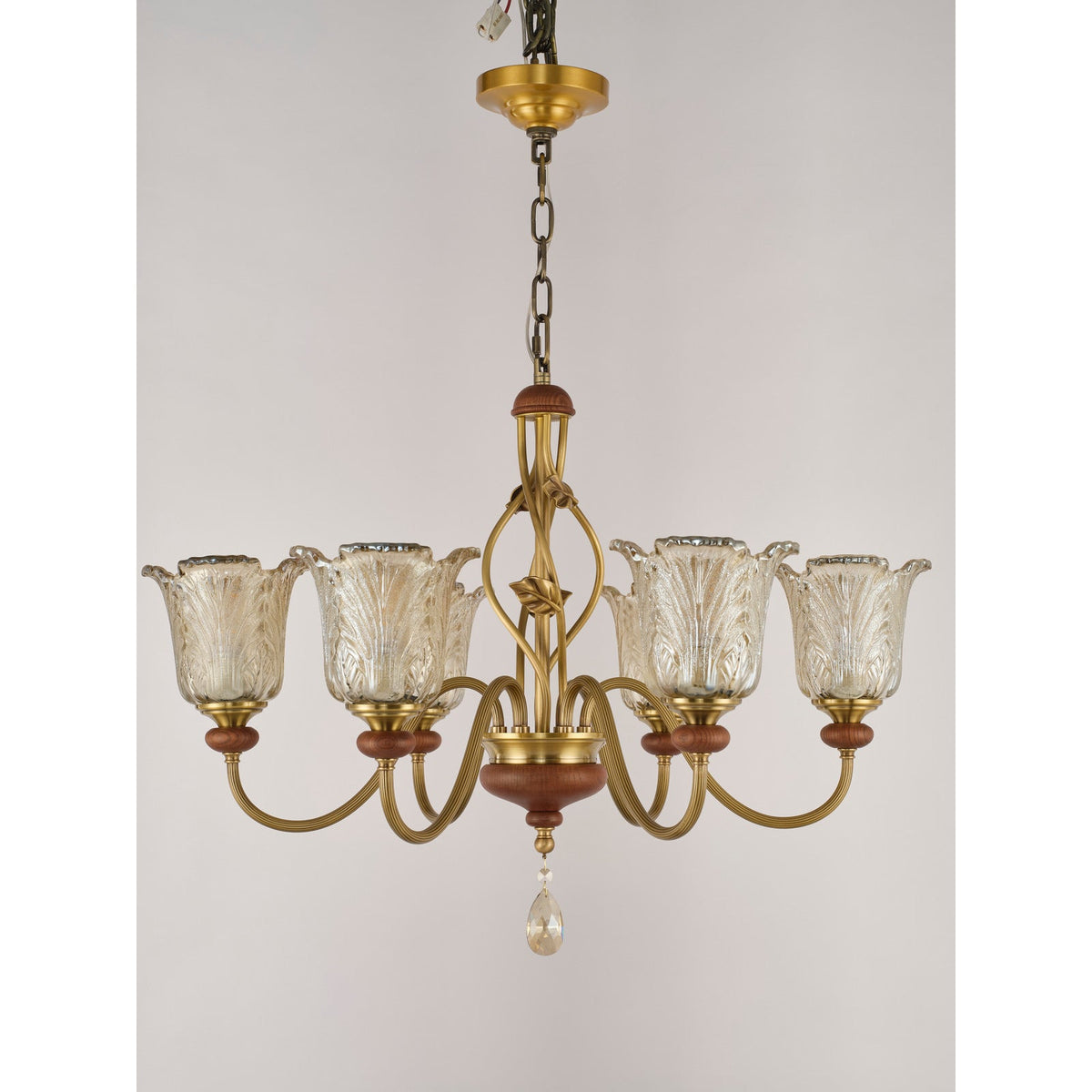Real product photograph of the six-light single-tier chandelier