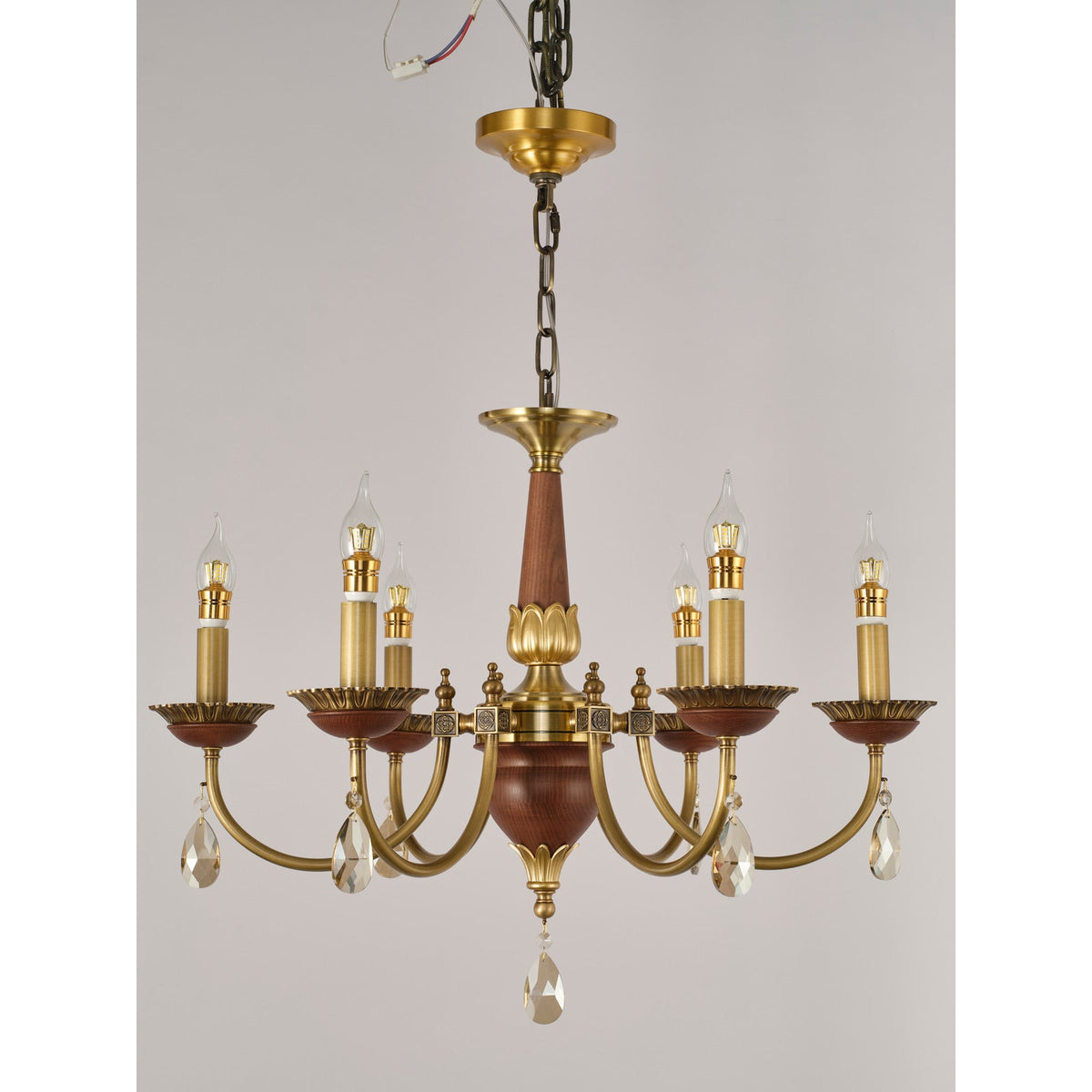 Real product photograph of the six-light single-tier chandelier