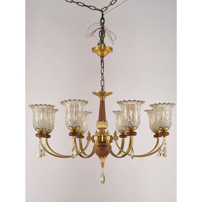 Tulverna Ribbed Tulip Glass and Wood Chandelier