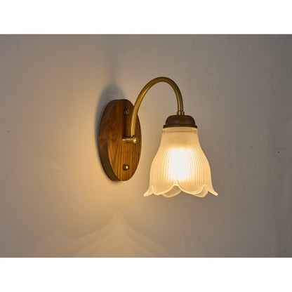 Bellarune Ribbed Bell Glass and Walnut Wall Sconce