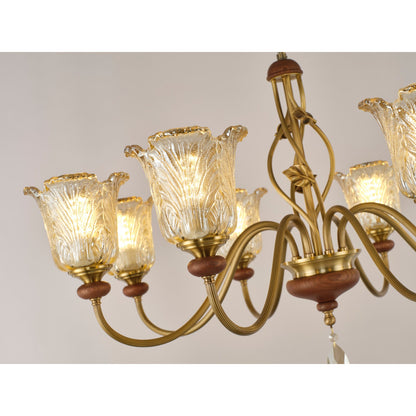 Sylvaris Sculpted Leaf Glass and Wood Chandelier