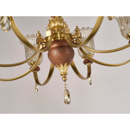 Tulverna Ribbed Tulip Glass and Wood Chandelier