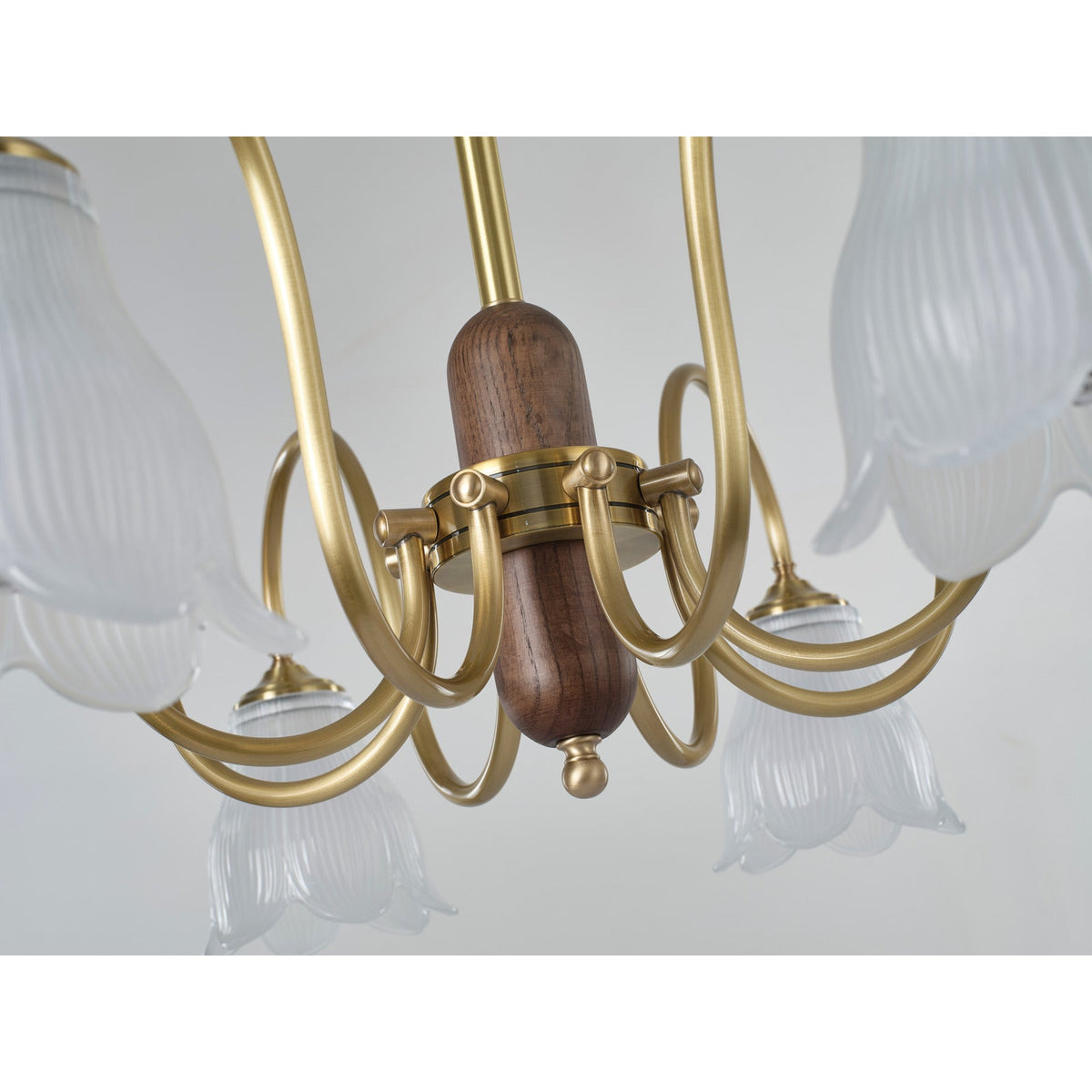 
Bellarune Ribbed Bell Glass and Walnut Chandelier