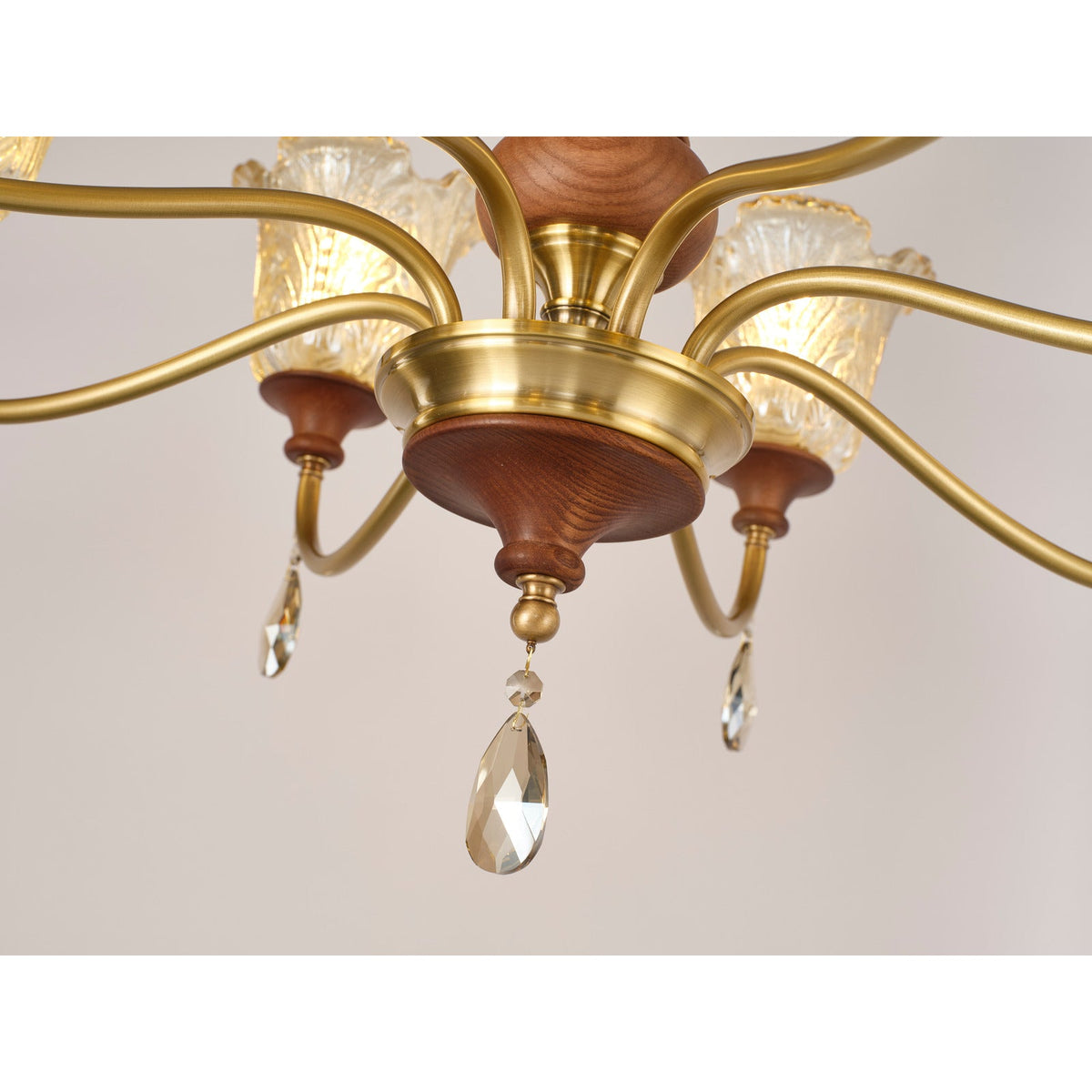 
Aurelia Antique Brass Floral Glass Chandelier with Wood Accents