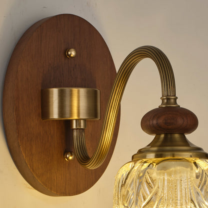Sylvaris Sculpted Leaf Glass and Wood Wall Sconce