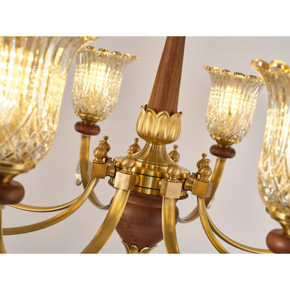 Tulverna Ribbed Tulip Glass and Wood Chandelier
