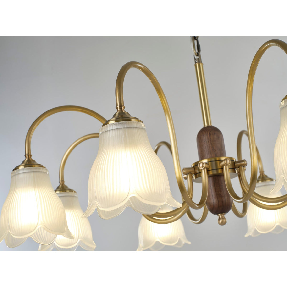 
Bellarune Ribbed Bell Glass and Walnut Chandelier