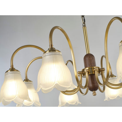 Bellarune Ribbed Bell Glass and Walnut Chandelier
