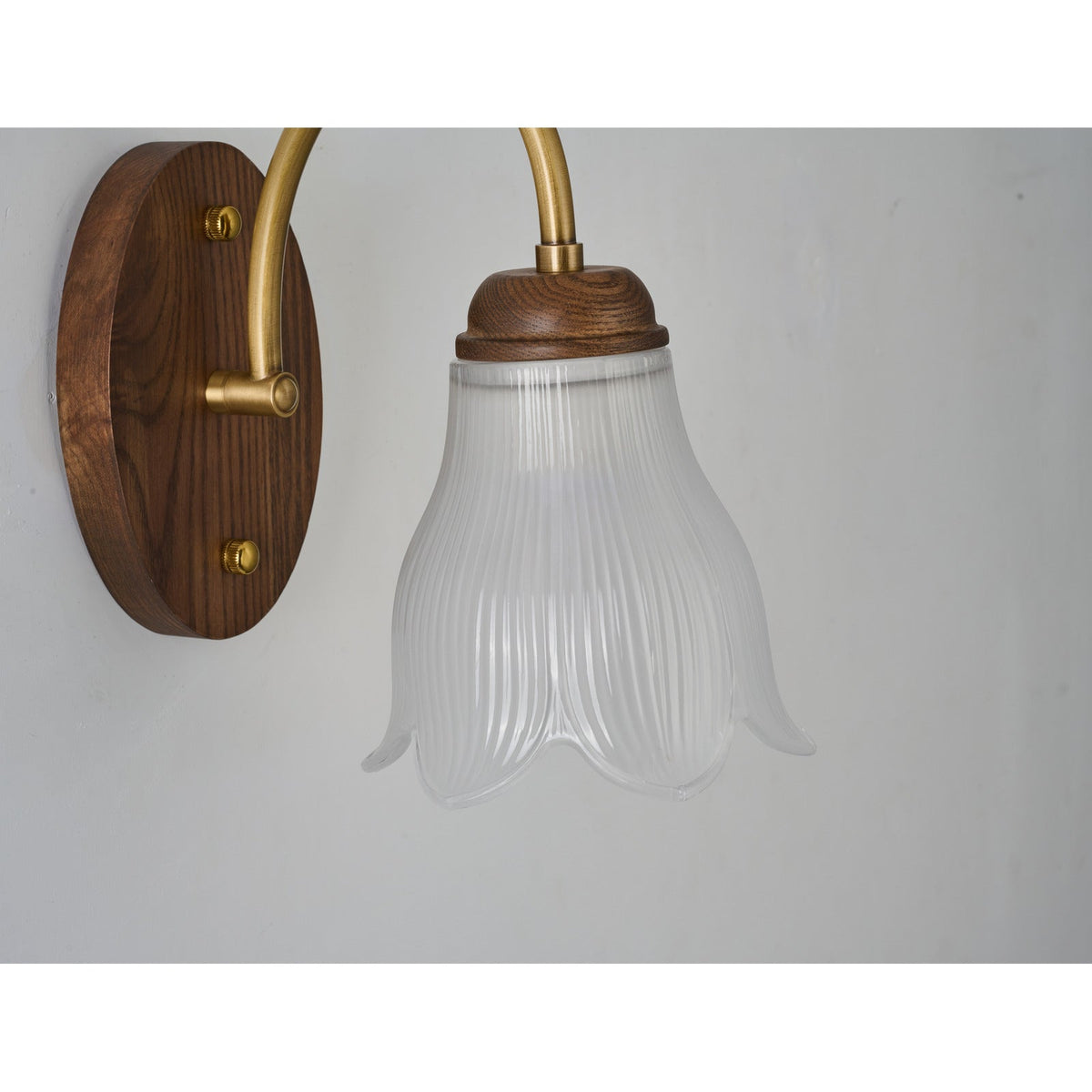 
Bellarune Ribbed Bell Glass and Walnut Wall Sconce